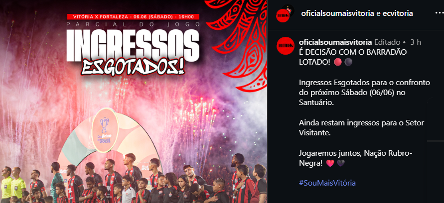 Torcida do Vit&oacute;ria garante casa cheia e esgota ingressos para final da Copa do Nordeste