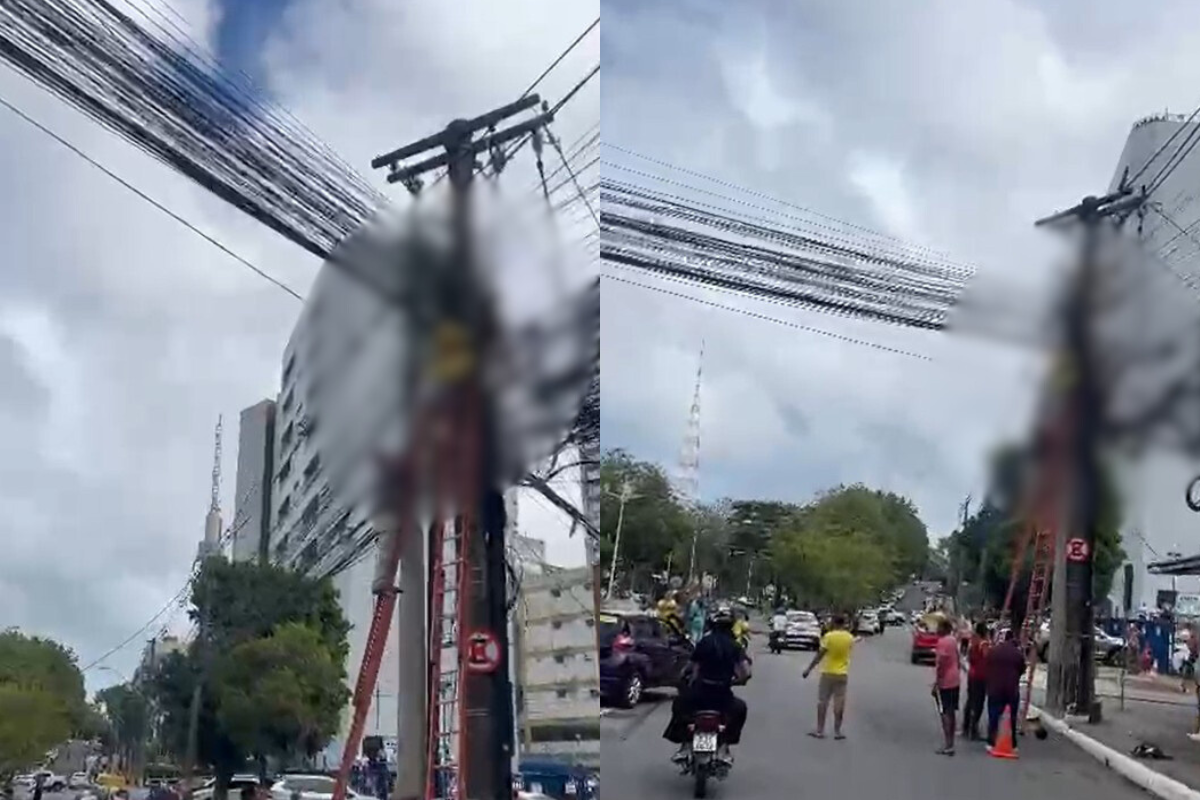 Homem Preso Em Poste. | Foto: Reprodu&ccedil;&atilde;o Camila Falc&atilde;o 