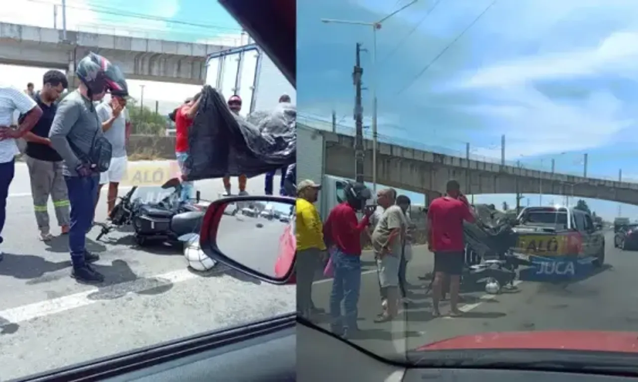 Um carro e uma motocicleta se envolveram em um acidente na tarde desta quarta-feira (21), em Salvador. | Foto: Al&ocirc; Juca