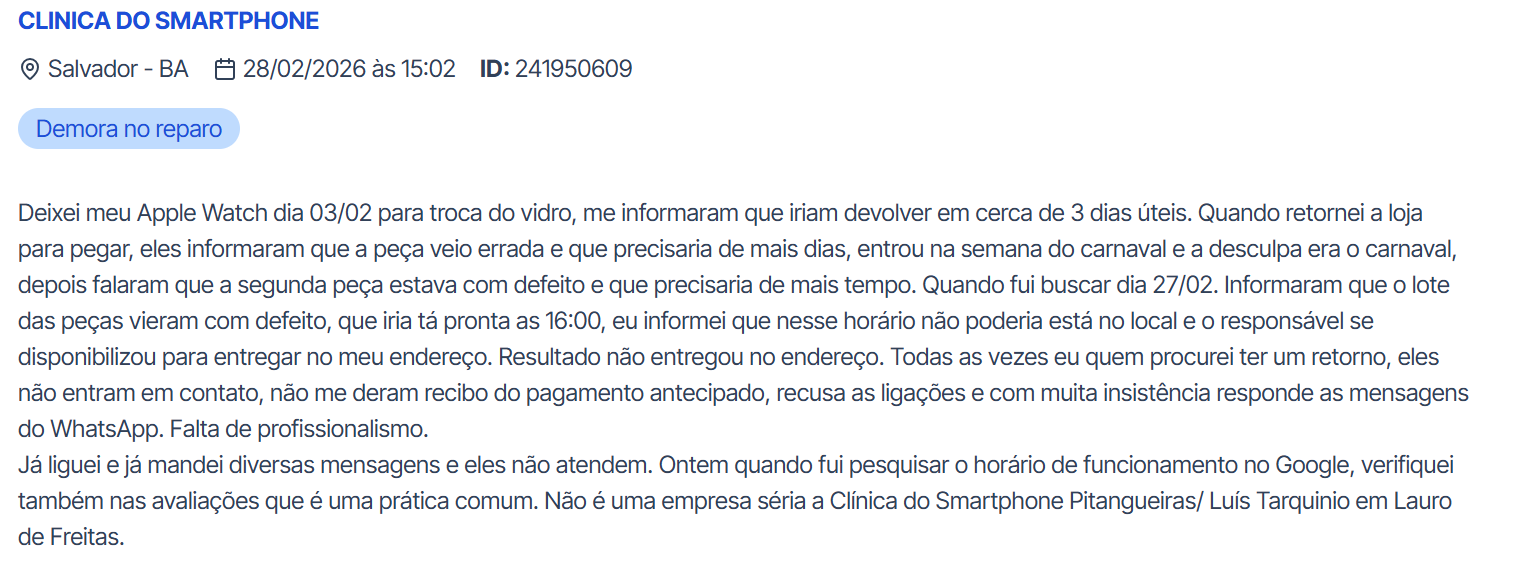 Foto: Reclame Aqui