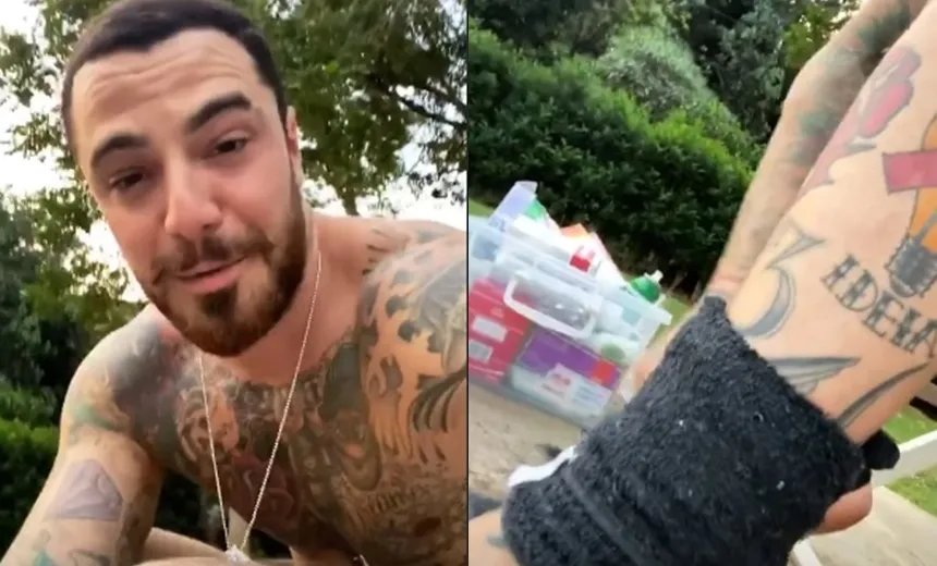Felipe Titto é mordido por cão de estimação e leva 15 pontos na perna; veja vídeos