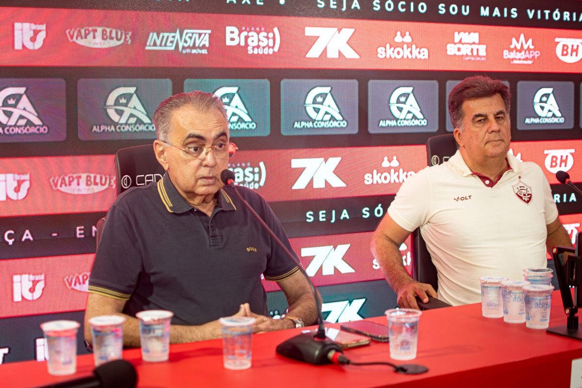 S&eacute;rgio Papellin e F&aacute;bio Mota, diretor de futebol e presidente do Vit&oacute;ria, respectivamente. Foto: Victor Ferreira/EC Vit&oacute;ria