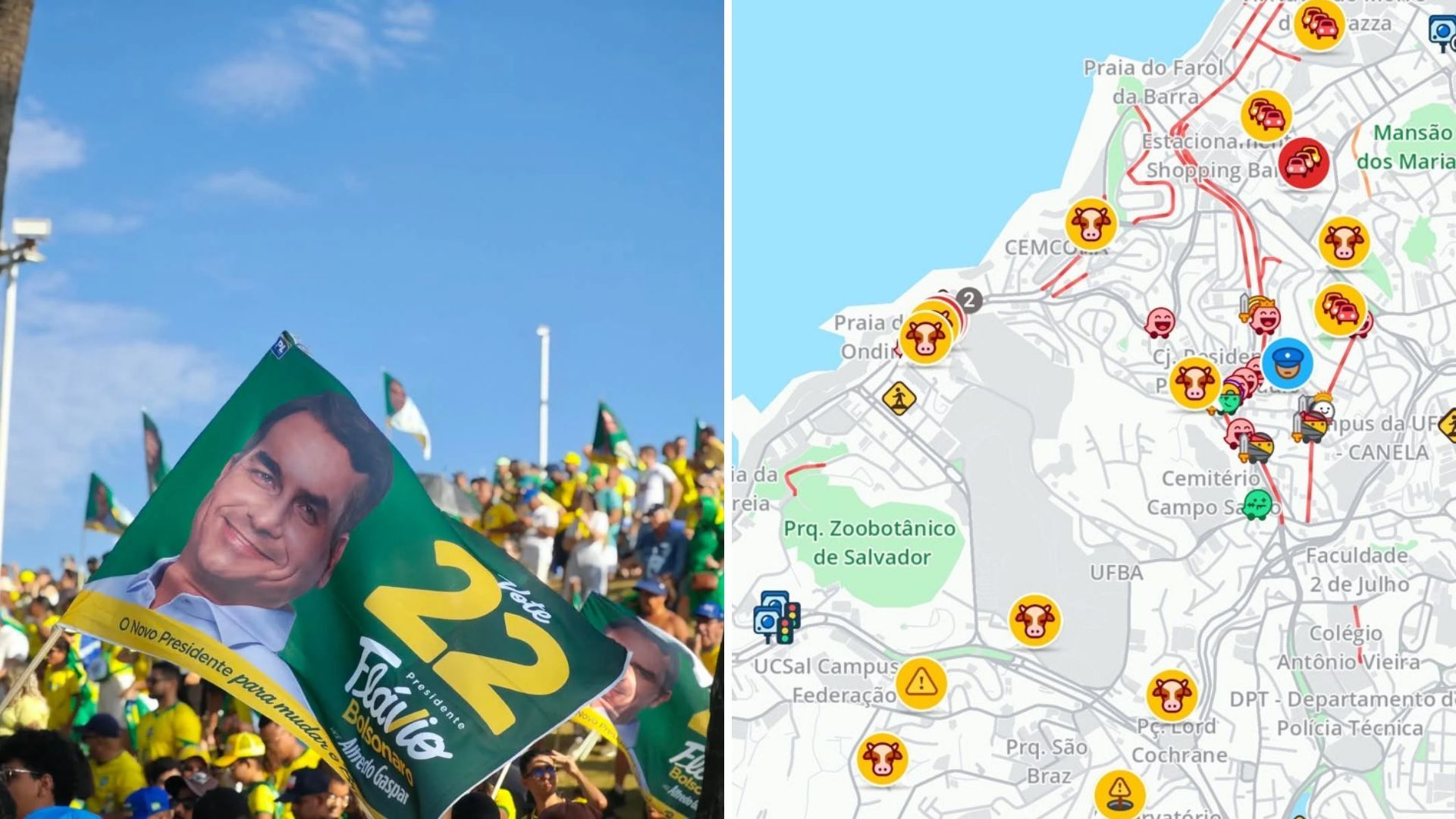 Ato pol&iacute;tico em apoio a Fl&aacute;vio Bolsonaro repercute em aplicativo de tr&acirc;nsito