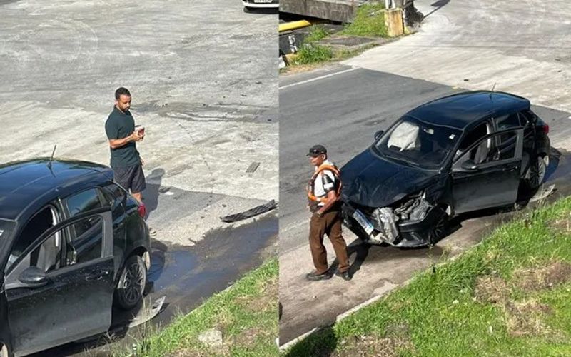 Segundo informa&ccedil;&otilde;es, a parte dianteira do autom&oacute;vel ficou bastante danificada ap&oacute;s a batida/Foto: Redes Sociais/Reprodu&ccedil;&atilde;o&nbsp;