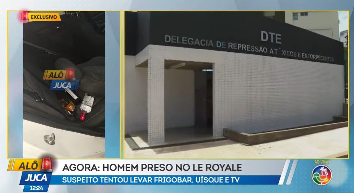 Homem &eacute; preso tentar por roubar TV e bens em motel de  Salvador.| Foto: Reprodu&ccedil;&atilde;o TV Aratu 