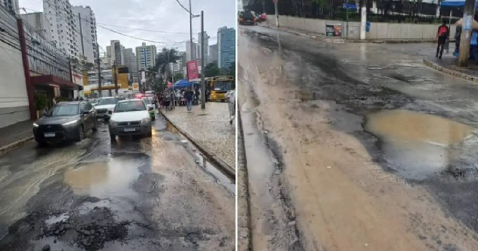 Rompimento de tubulação prejudica trânsito de veículos na Avenida Centenário
