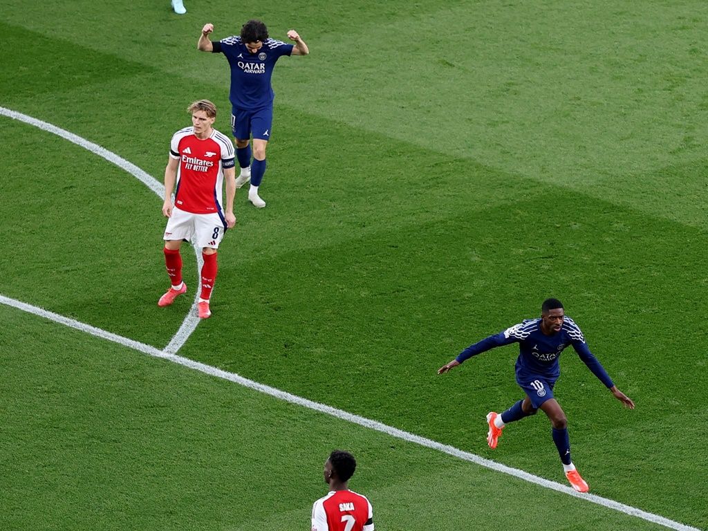 Com gol de Dembelé, o PSG vence o Arsenal, fora de casa, pela Champions League. Foto:X/UEFA Champions League