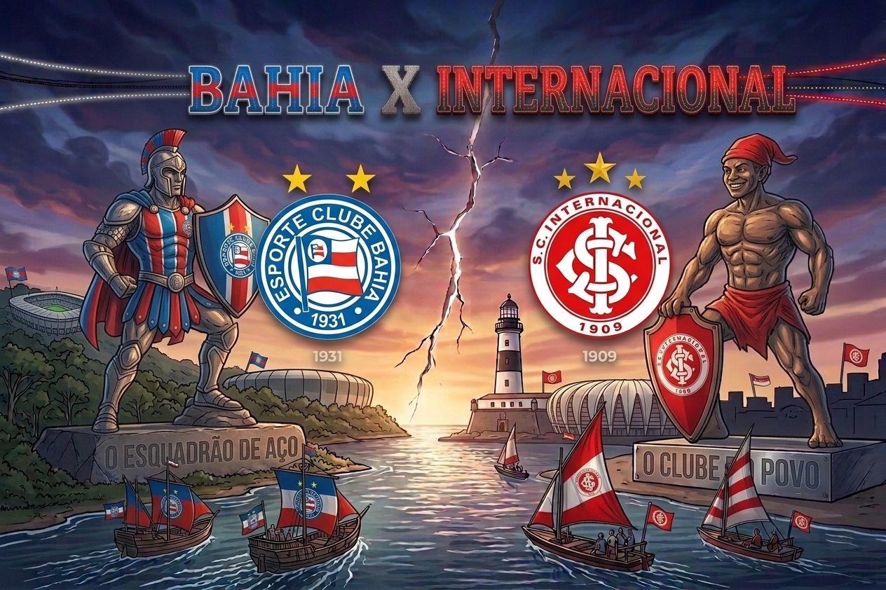 Bahia x Internacional: Confira onde assistir e demais detalhes do confronto. Foto: Imagem gerada por IA