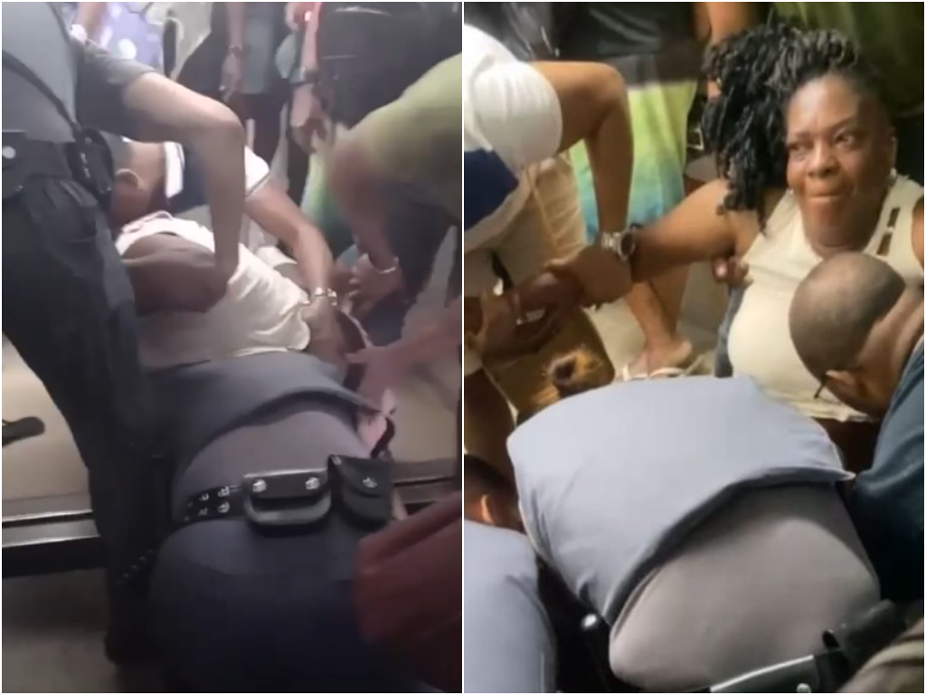 Imagens mostram o esforço dos agentes da CCR e passageiros para retirar a mulher do vão. Foto: Redes Sociais