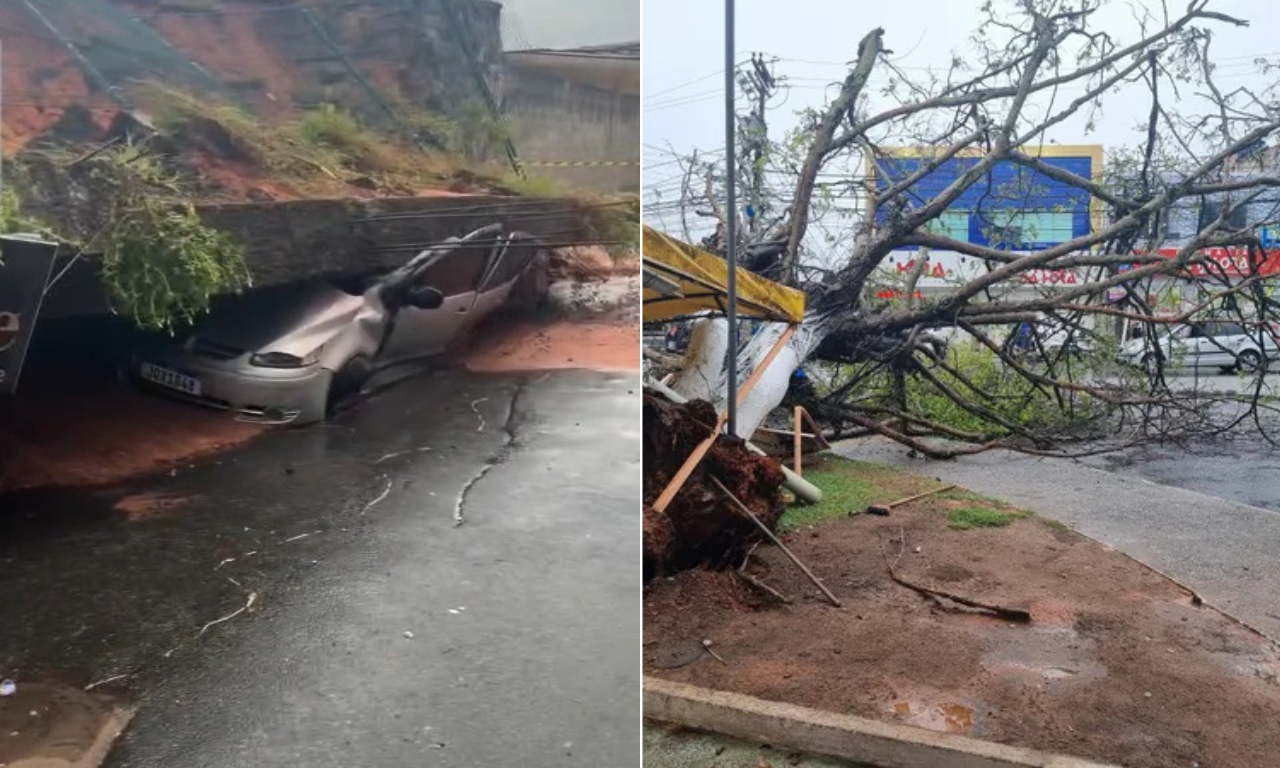Aeroporto, carros esmagados e ruas alagadas: Veja transtornos causados pels chuva. Foto: redes sociais | TV Aratu 