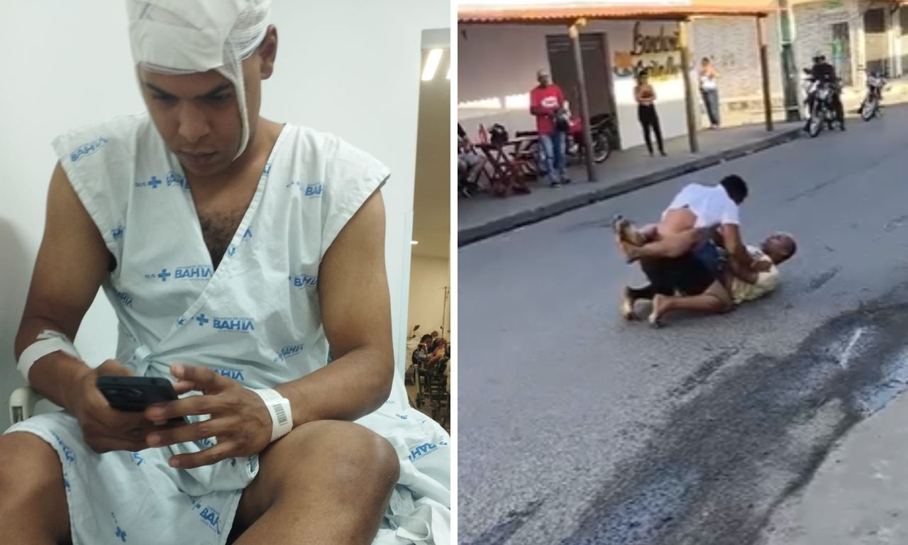 Homem &eacute; agredido em Feira De Santana. Foto: Redes sociais