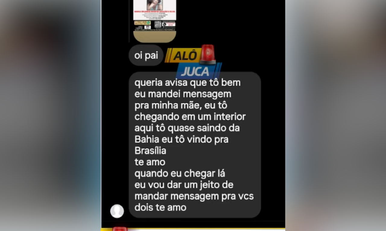 Mensagem enviada ao pai pelas redes sociais. Foto: TV Aratu