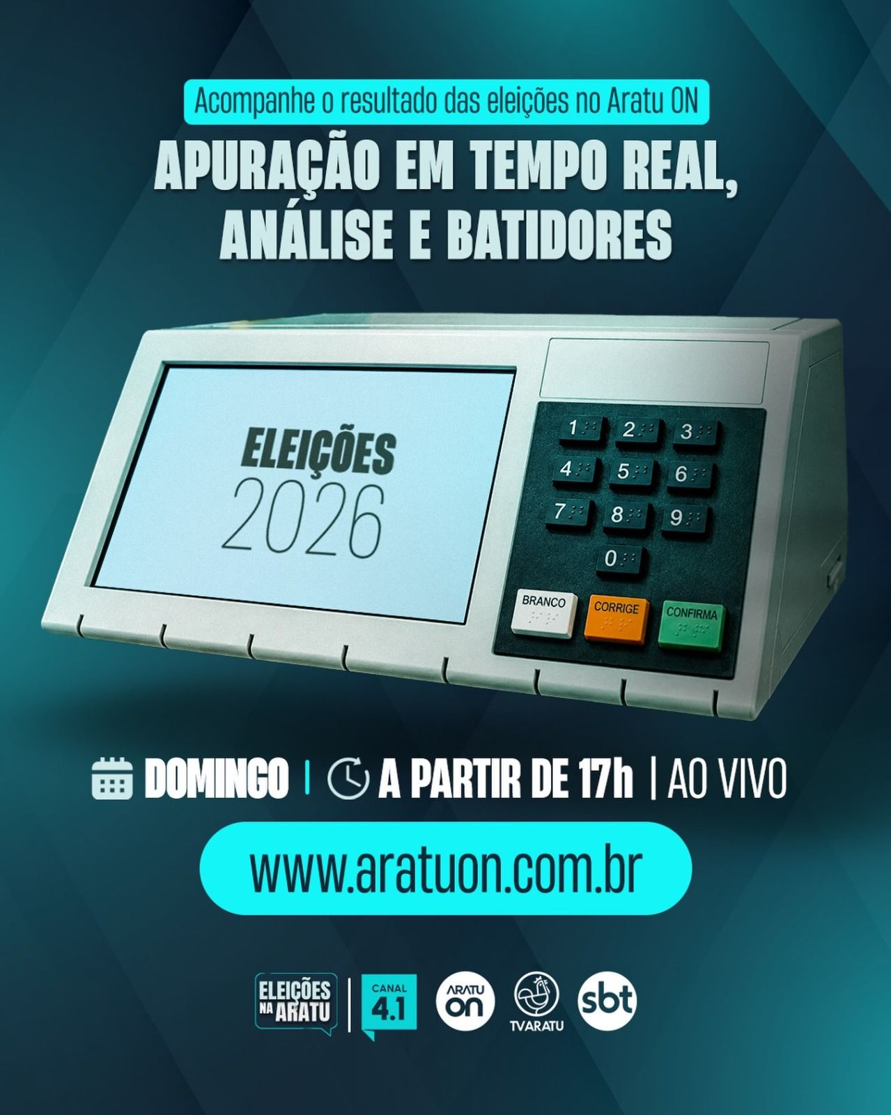 Elei&ccedil;&otilde;es 2026: acompanhe a apura&ccedil;&atilde;o em tempo real pelo Aratu On