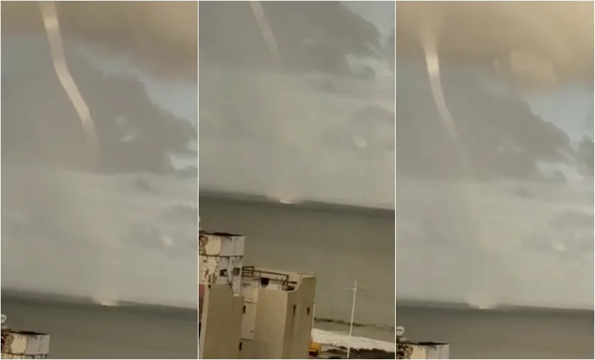 Veja vídeo: "Tornado" em mar chama a atenção de moradores da Pituba; meteorologista explica