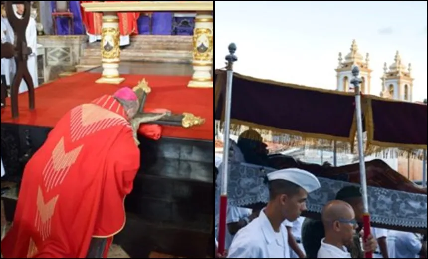 SEMANA SANTA: Católicos participaram da Liturgia da Paixão e Procissão do Senhor Morto