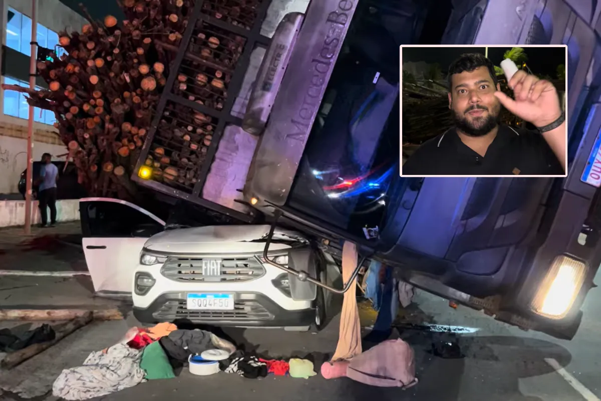 Motorista de carro atingido por caminhão com madeira em Pituaçu conta o que aconteceu