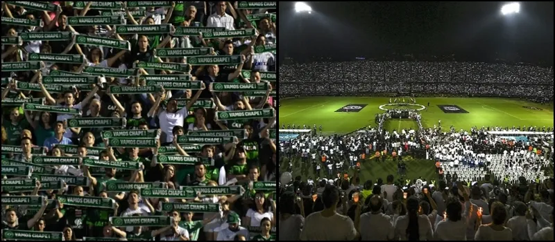 “FORÇA, CHAPE”: Brasileiros e Colombianos celebram juntos o “jogo que não houve”