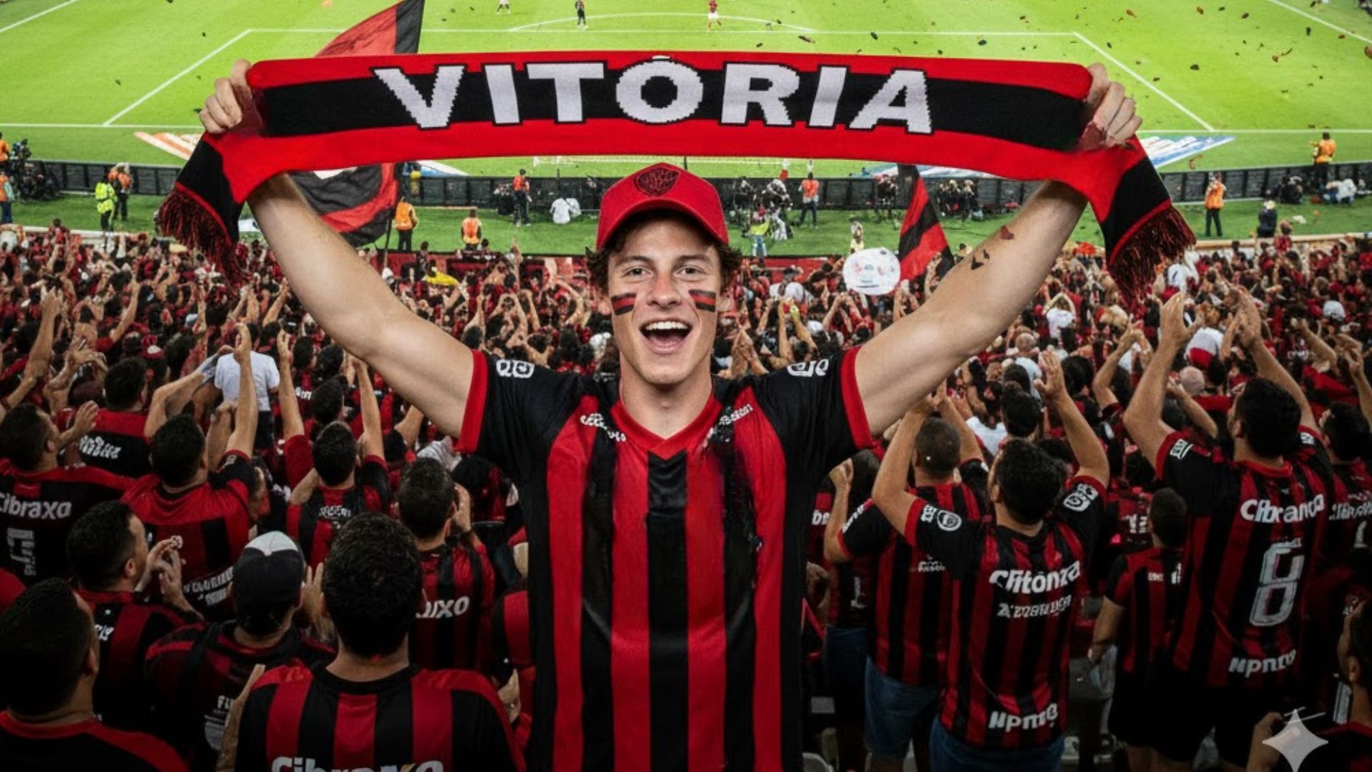 Como seria Shawn Mendes na torcida do Vitória | Imagem criada por IA