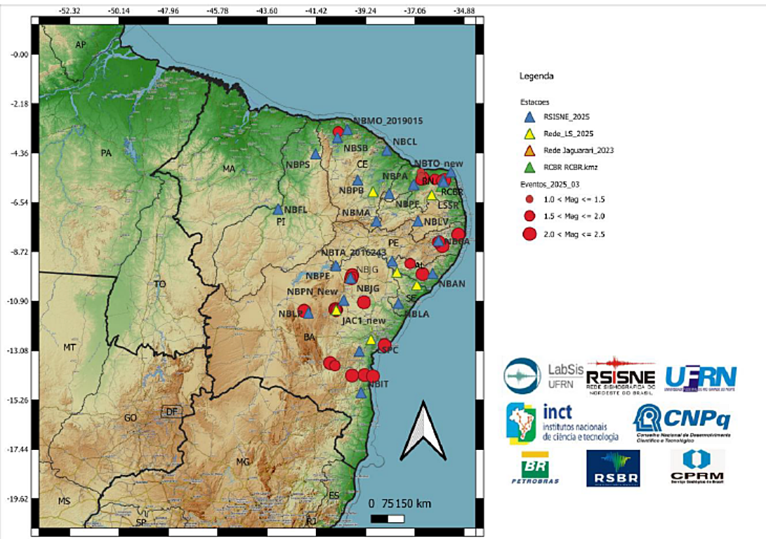 Além dos 22 tremores de terra registrados na Bahia, outros 14 sismos ocorreram no Nordeste, em maio.  Foto: Divulgação/LabSis