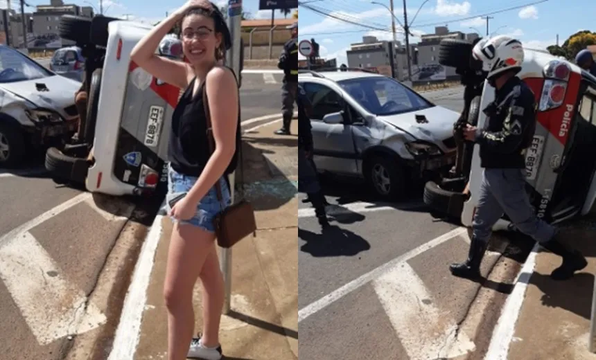 Jovem recém-habilitada bate em viatura da PM e vira meme nas rede sociais