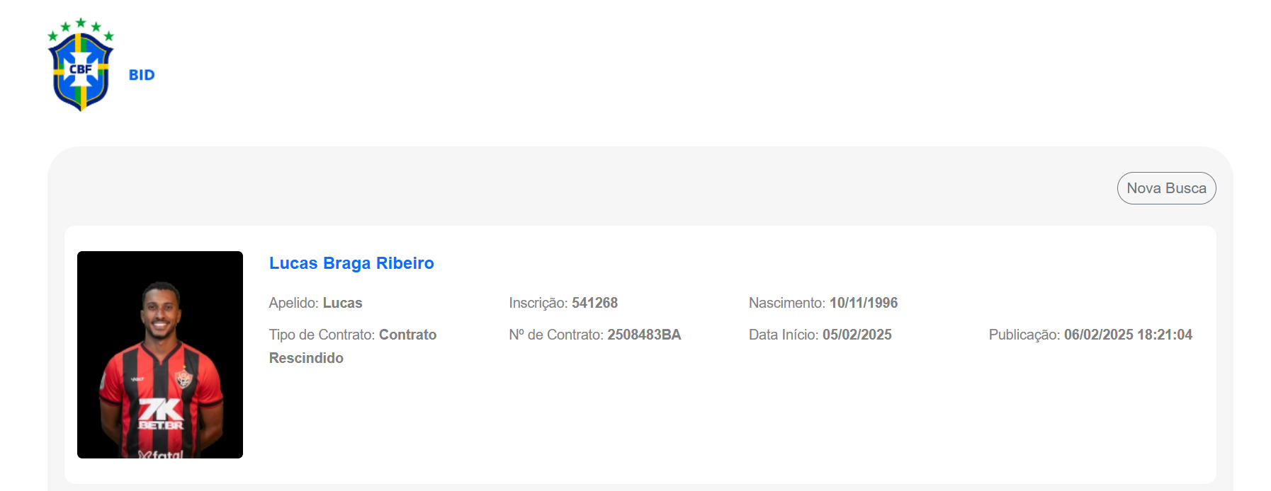 Ap&oacute;s a negocia&ccedil;&atilde;o com o Fortaleza falhar nos exames m&eacute;dicos, o Vit&oacute;ria rescindiu o contrato com Lucas Braga nesta sexta-feira. Foto: CBF