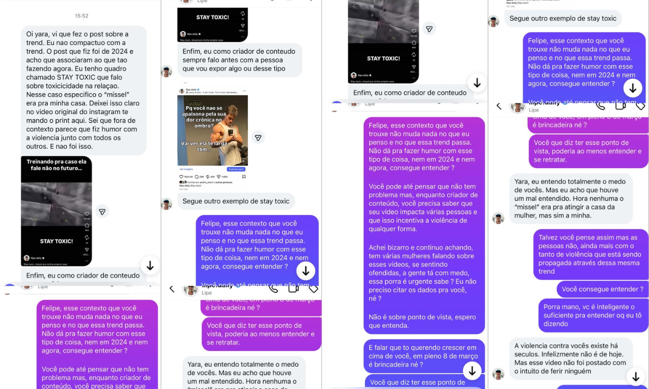 Conversa entre Yara e Lipe. Foto: Redes sociais