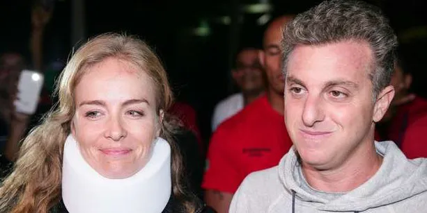Com colar cervical, Angélica deixa hospital ao lado de Huck