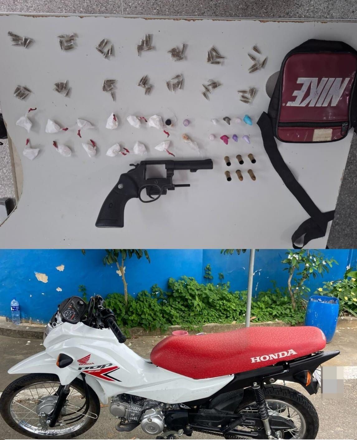 Drogas e armas são apreendidas com suspeito. Foto: PMBA