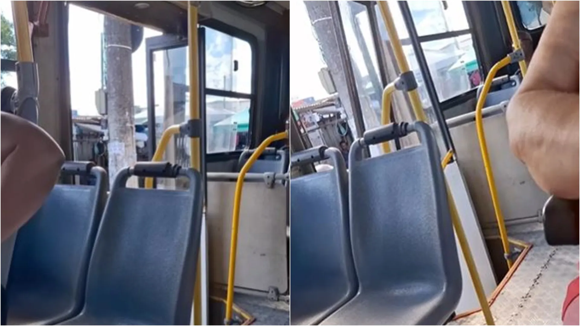 Passageira registra porta de ônibus sendo arrancada em Paripe; veja vídeo