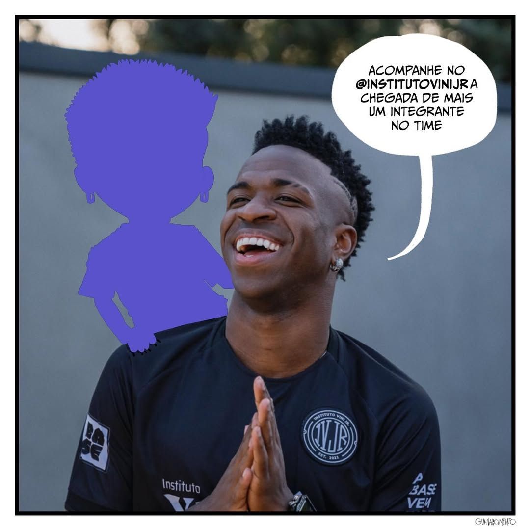 Vinizinho é o nomo personagem oficial do Instituto Vini Jr. Foto: Reprodução / Instagram @institutovinijr