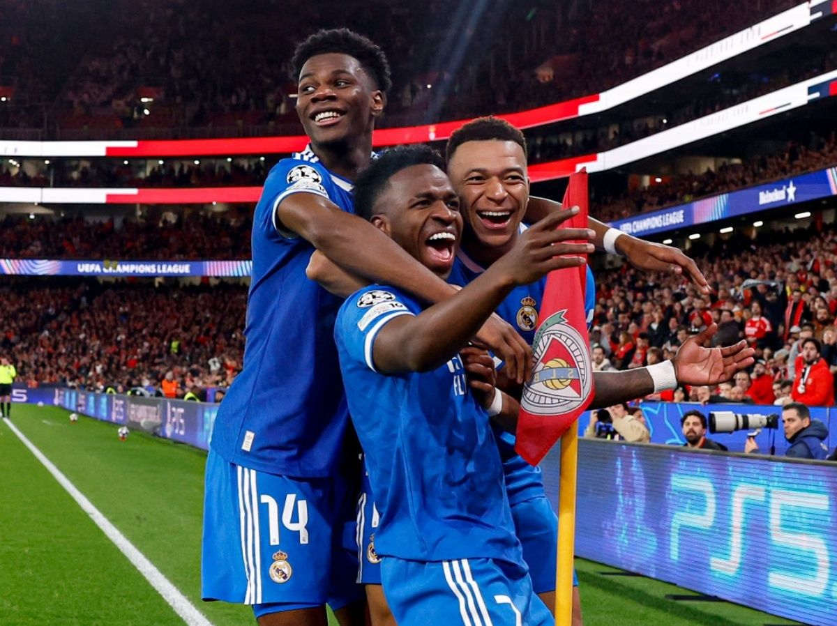 O Real Madrid venceu o Benfica por 1x0, em jogo marcado por racismo contra o atacante Vini Jr, autor do gol. Foto: Redes Sociais