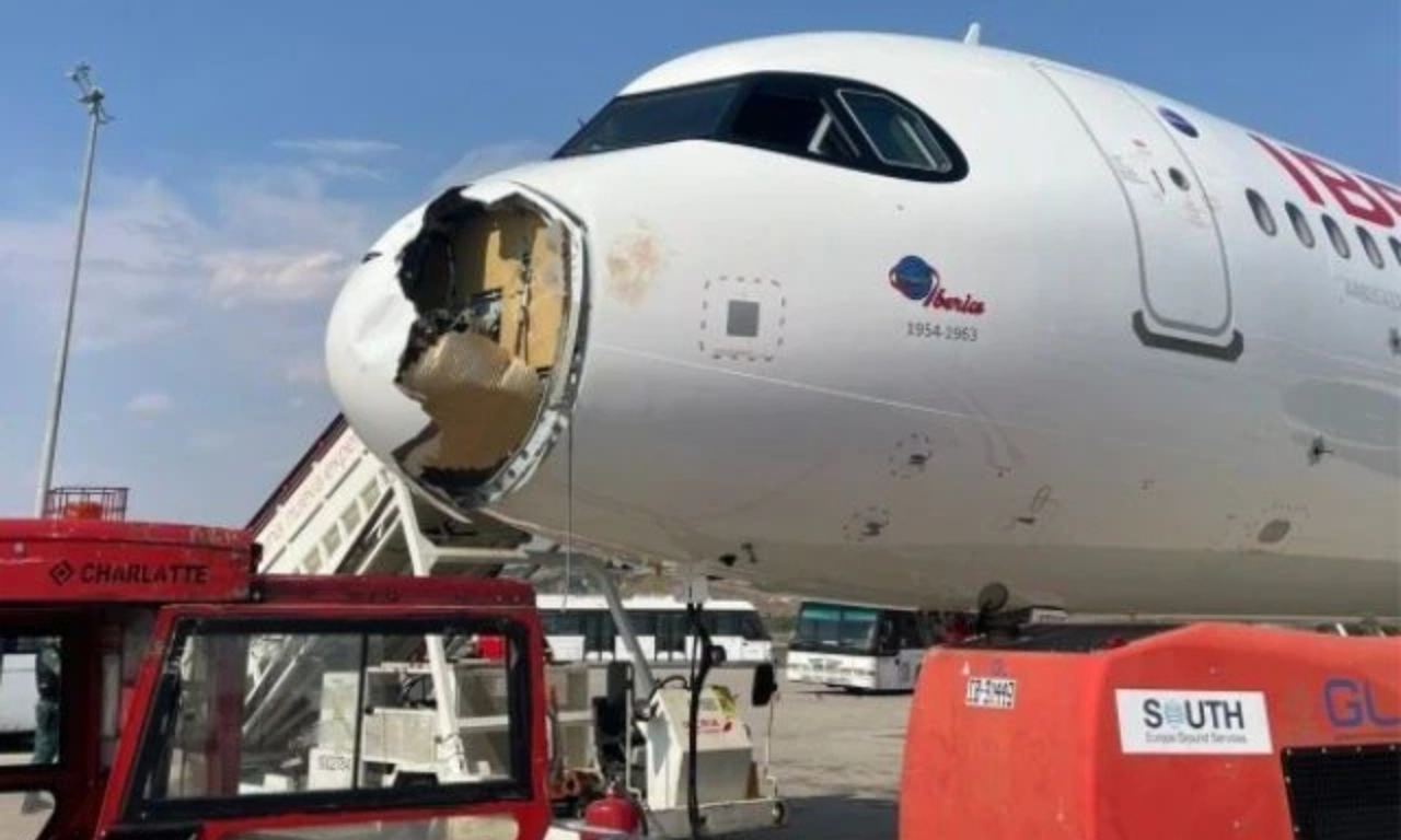 Avião tem frente destruída após colisão com pássaro; veja.Foto: Reprodução