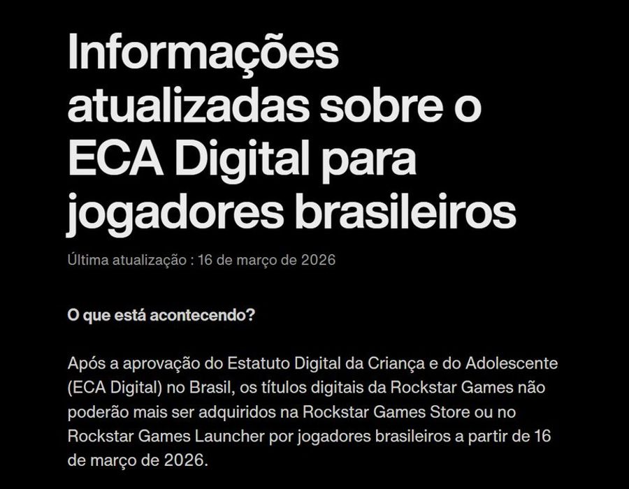 O Brasil &eacute; um dos maiores mercados de games da Am&eacute;rica Latina, o que influencia decis&otilde;es de empresas globais/Foto: Divulga&ccedil;&atilde;o/Rockstar Games&nbsp;
