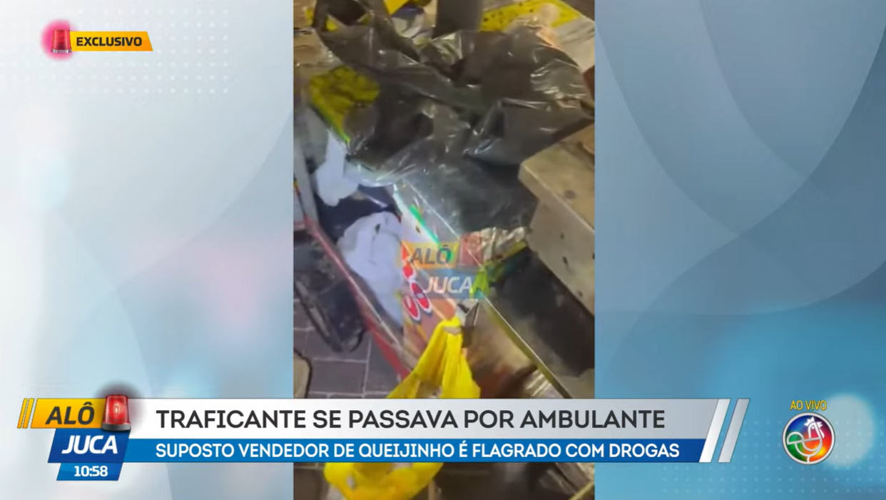 Trio &eacute; preso por tr&aacute;fico de drogas ap&oacute;s se disfar&ccedil;ar ambulantes, em Salvador| Foto: Reprodu&ccedil;&atilde;o TV Aratu