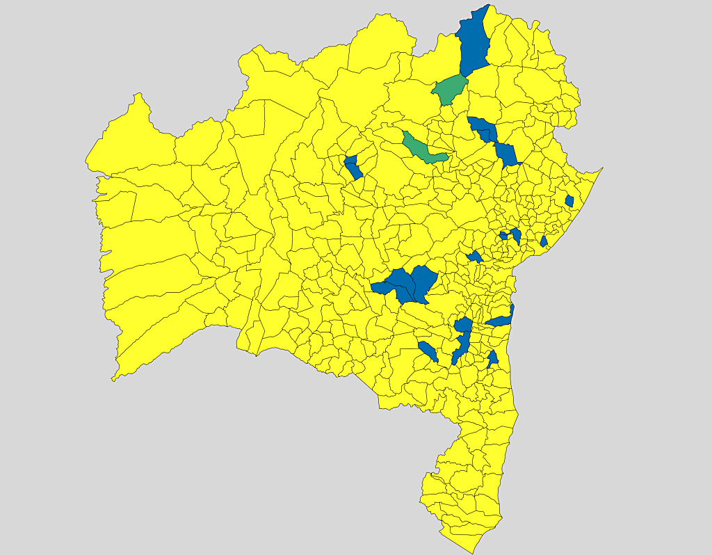 Representação das cidades onde ocorreram tremores de terra na Bahia. Foto: Ilustrativa/Mapchart