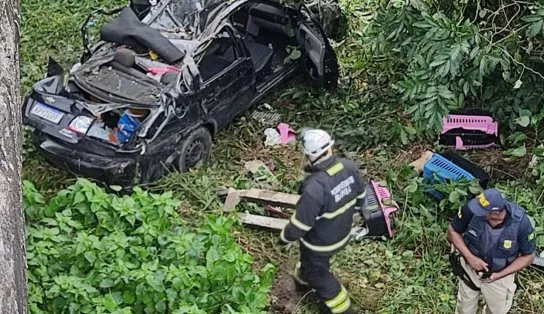 Homem é retirado de ferragens após carro cair de altura de mais de 20 metros