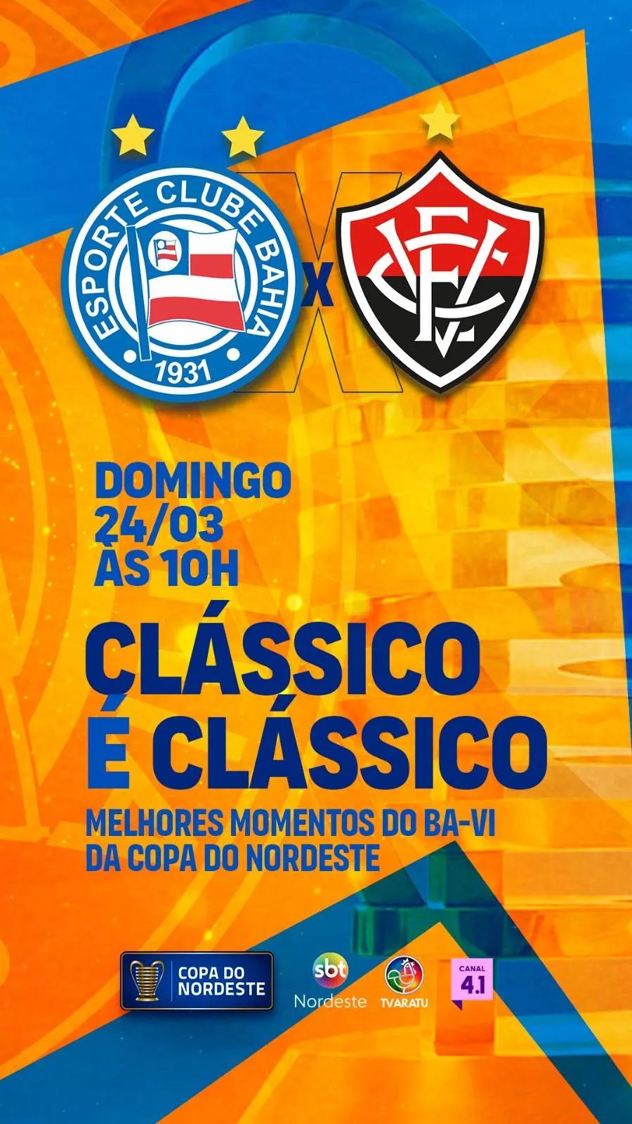 TV Aratu apresenta neste domingo (24/2) os melhores momentos do Ba-Vi do Nordestão 2024