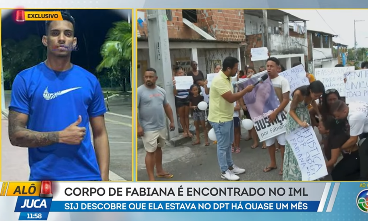 Filho de Fabiana cobra por justiça em protesto. Foto: TV Aratu