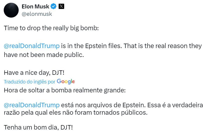 Elon Musk insinua envolvimento de Trump em escândalo sexual. Foto: Reprodução / Redes sociais