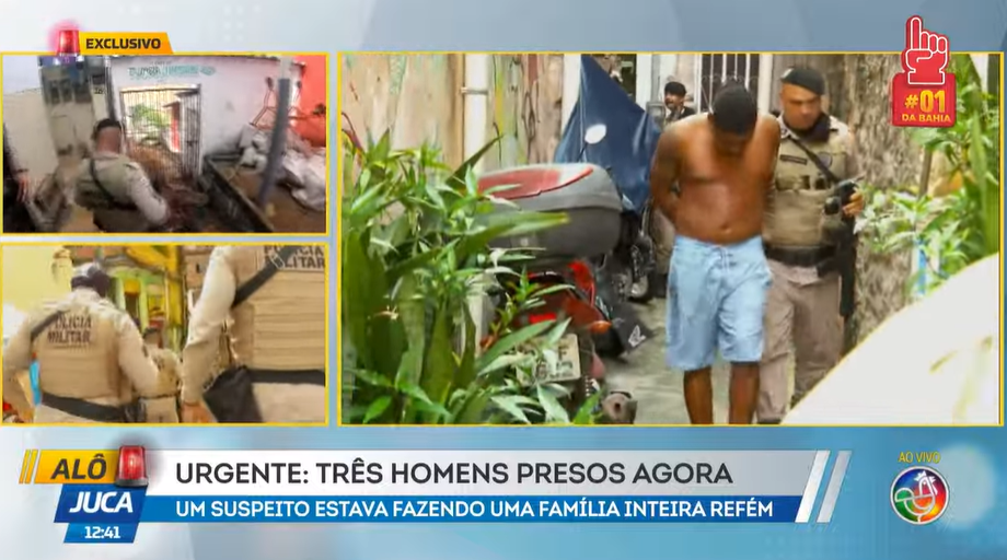 Segundo informa&ccedil;&otilde;es preliminares, um suspeito invadiu uma resid&ecirc;ncia e fez uma fam&iacute;lia ref&eacute;m. | Foto: Reprodu&ccedil;&atilde;o/TV Aratu