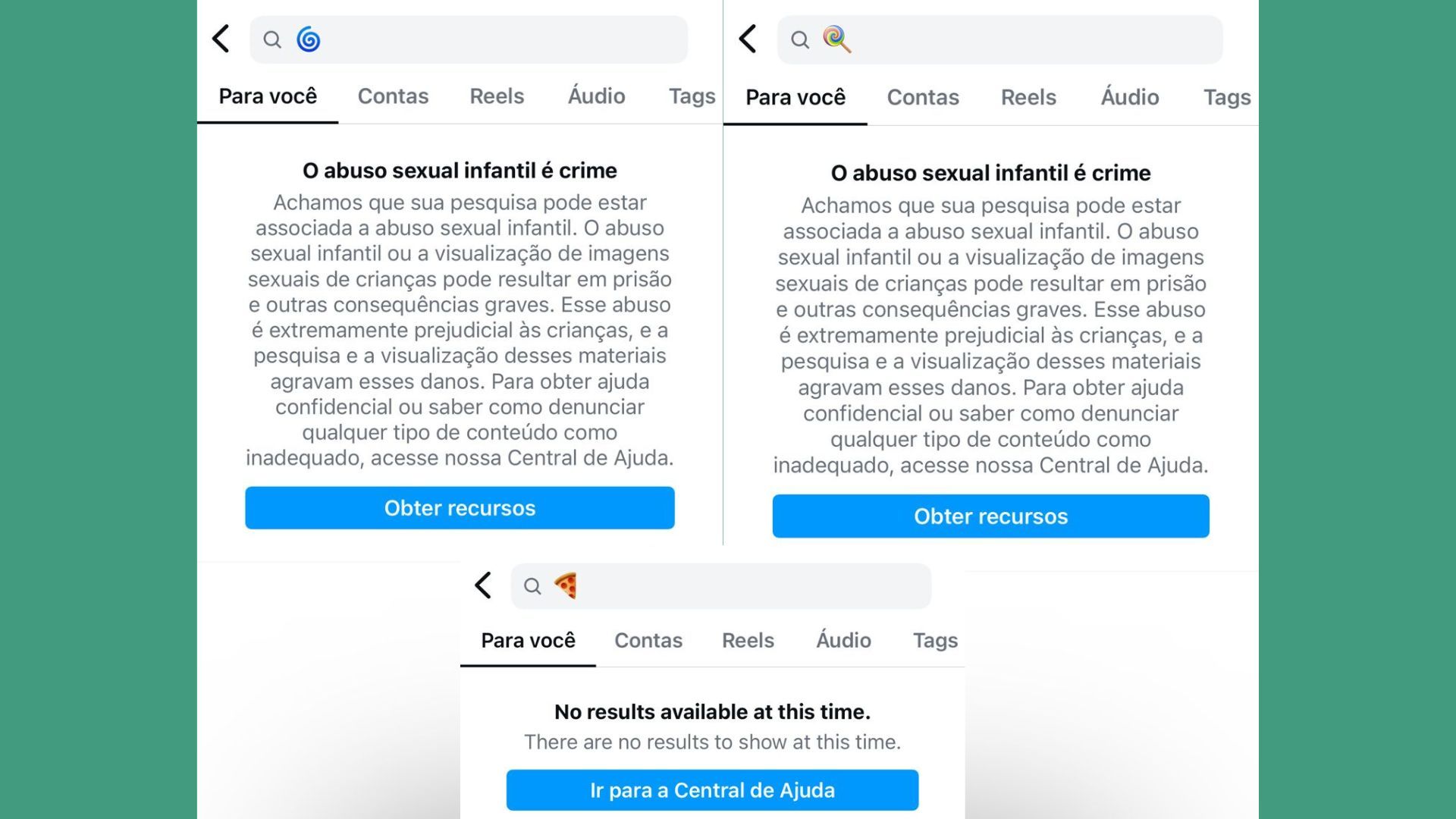 Emojis utisados por pedófilos na Internet têm busca limitada pelo Instagram. Foto: Reprodução/Instagram