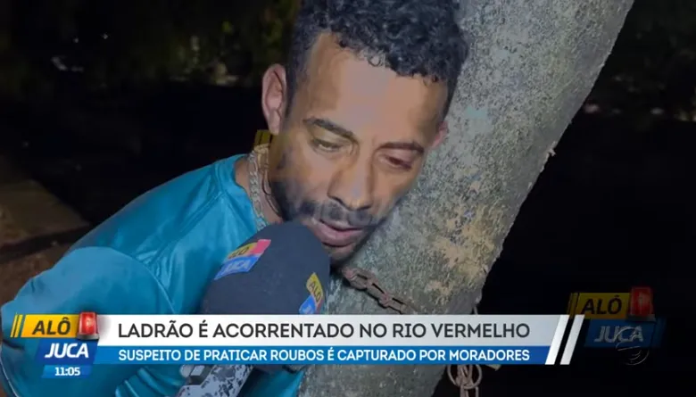 Suspeito é amarrado em árvore pela população após invasão em Salvador