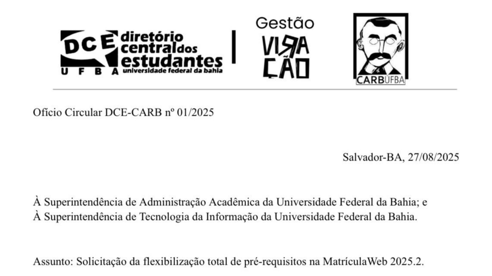 Of&iacute;cio enviado pelo Centro Acad&ecirc;mico