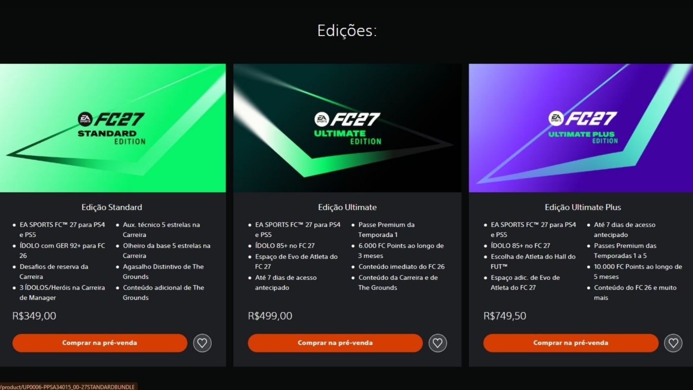 Vers&otilde;es do novo EA FC 27. Foto: Reprodu&ccedil;&atilde;o