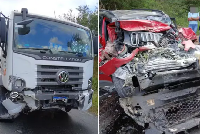 Acidente no Vale do Jiquiri&ccedil;&aacute; entre carro e caminh&atilde;o mata m&eacute;dico e deixa ferido. |Foto: Redes Sociais