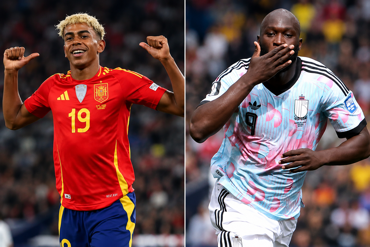 Lamine Yamal e Romelu Lukaku são destaques de Espanha e Bélgica. Foto: Reprodução
