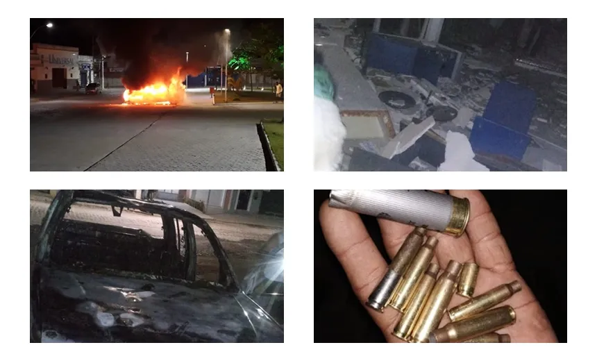Terror em Castro Alves: quadrilha explode dois bancos, dispara tiros e incendeia carros