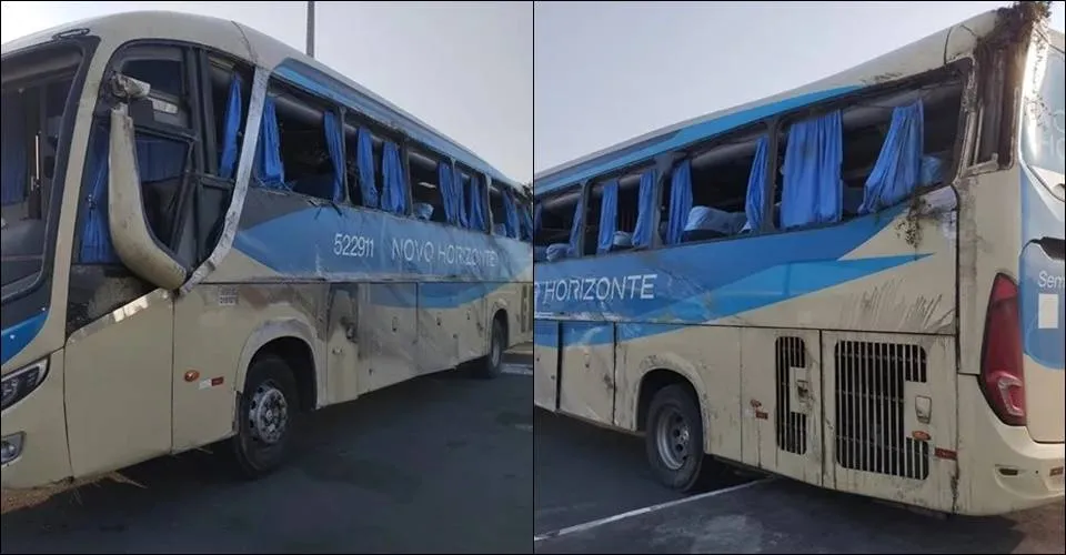 Ônibus de viagem capota na BR-116 após animal cruzar pista