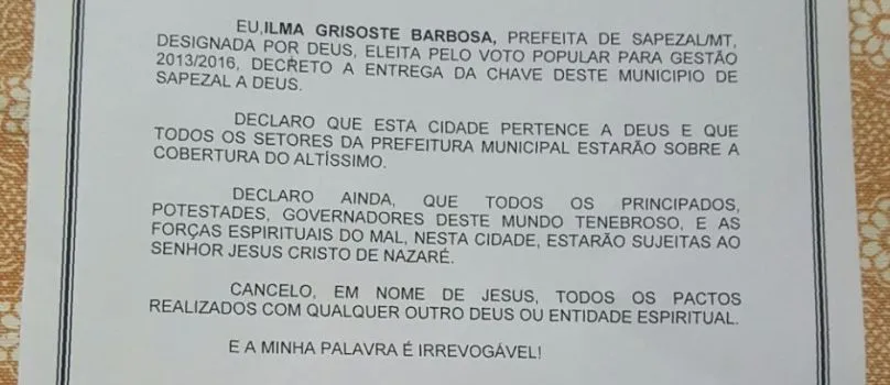 “COPIOU?”: Contra religiões, decreto do prefeito de Guanambi é idêntico a outro mais antigo do Mato Grosso