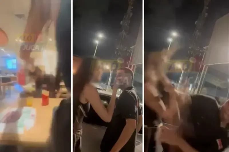 Homem agride mulher em estacionamento de posto de combust&iacute;vel. Foto: reprodu&ccedil;&atilde;o Al&ocirc; Juca 